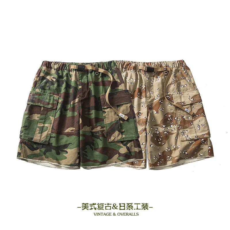 desert camouflage patten Uniform workwear shorts for men summer outdoor multi pockets drawstring loose straight half pants DCU