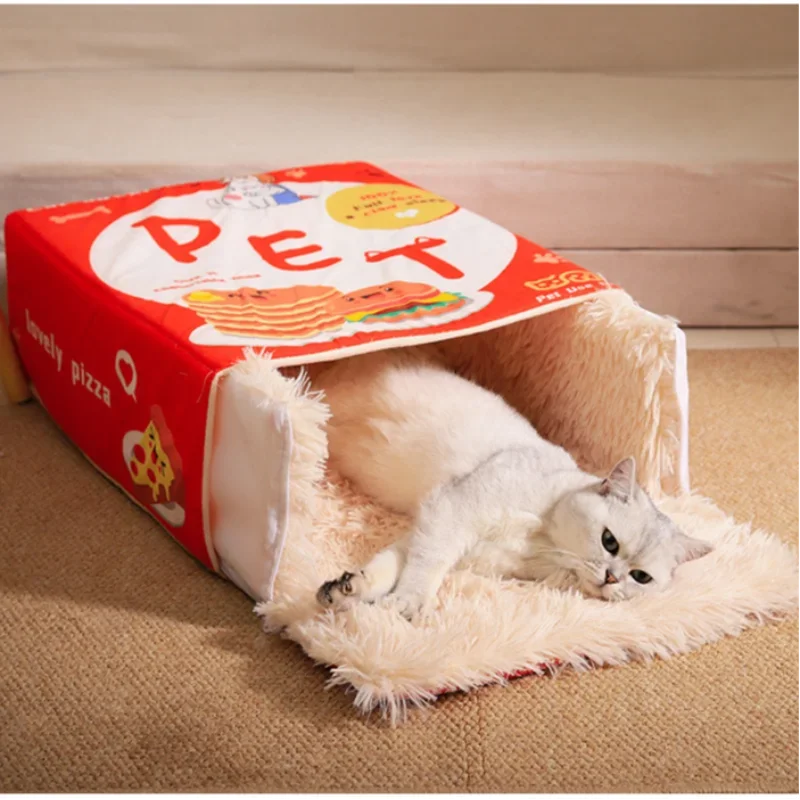 Funny Biscuit Box Pet Cat Bed Rectangular Pull Out Snack Kitten House Cushion Cave with Zipper Enclosed Safe Space Pet Supplies