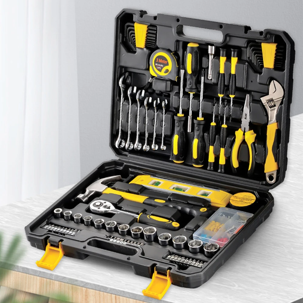 

108Pcs Tool Set General House Hold Hand Tool Kit with Plastic Toolbox Storage Case Used to Car Repair And Home Repair