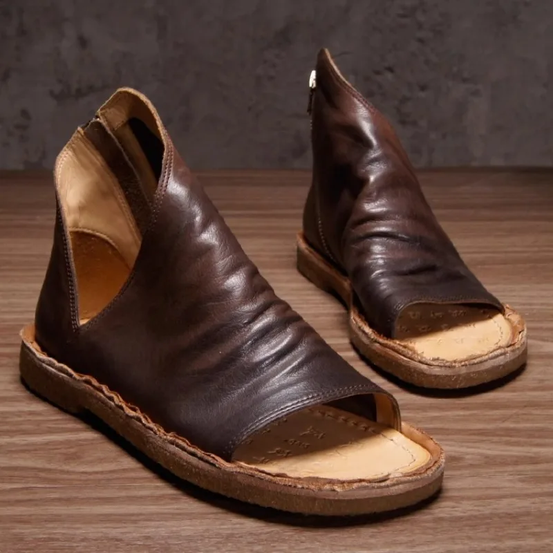 New British Fashion Genuine Leather Non-slip Soft-soled Sandals Mens Cowhide High End Open Toe Casual Beach Summer Shoes Male