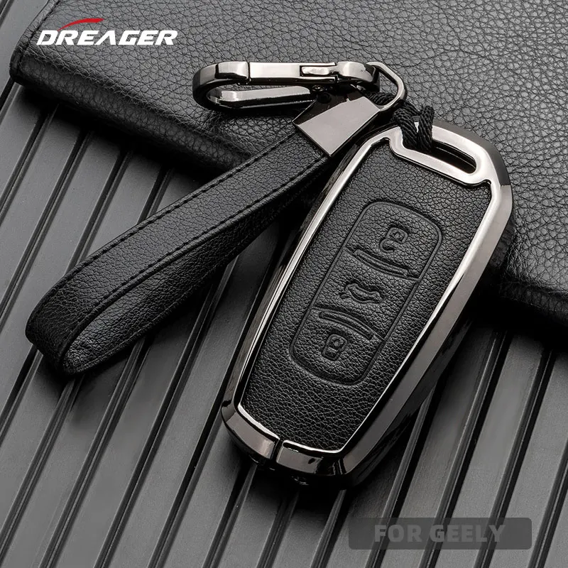 

3 Button Zinc Alloy Leather Car Key Cover Case for Geely Atlas Boyue Nl3 X6 Ex7 X7 Suv Gt Gc9 Emgrand Borui Global Hawk Geometry