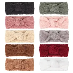 Teddy Fabric Baby Head Bands Girl Hairband Elastic Knot Top Turban Warm Hair Band Newborn Headwrap Autumn Winter