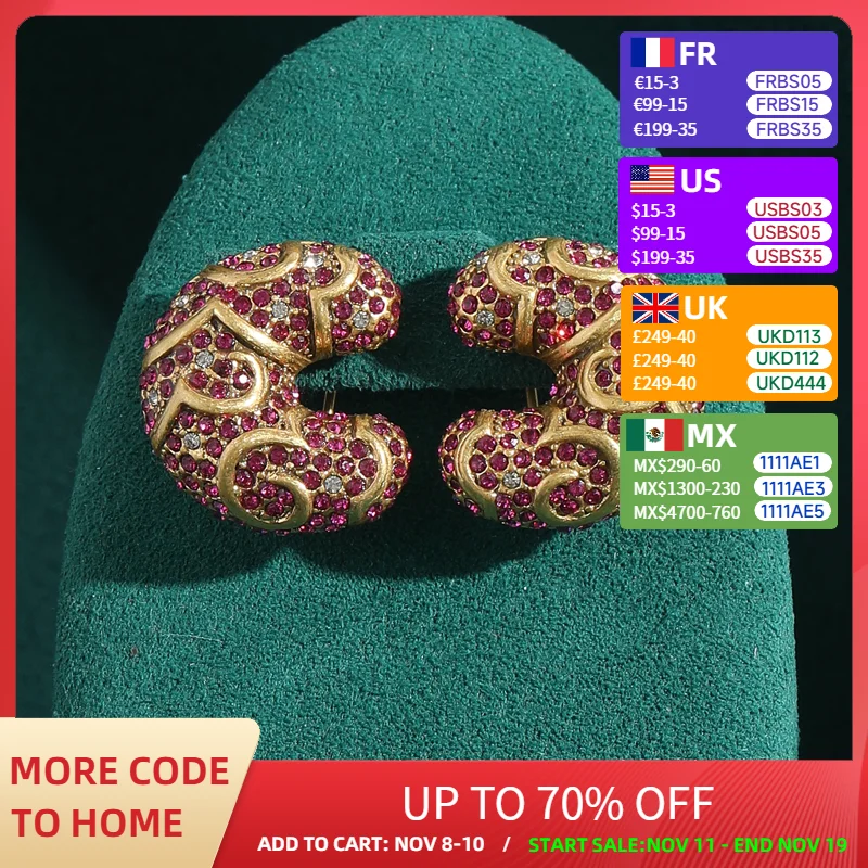 

Antique Jewelry Pink Rhinestones Letter C Gold Color Stud Earrings Rhinestones Vintage Luxury Bride for Women New Arrival 2025