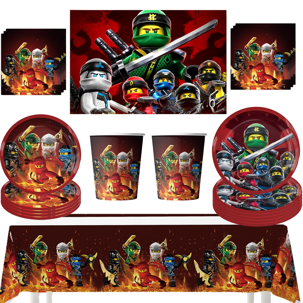 النينجا حفلة عيد ميلاد الديكور أدوات المائدة أكواب المناديل لوحة بالون حفلة لصالح عيد الميلاد لوازم شنطة هدايا راية مفرش المائدة #4