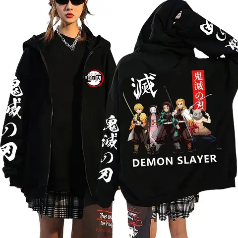 2025 Demon Slayer Zipper Sweatshirts Zip Up Hoodie Anime Hoodies Unisex Hip Hop Streetwear Nezuko Kamado Graphic Y2K Clothes
