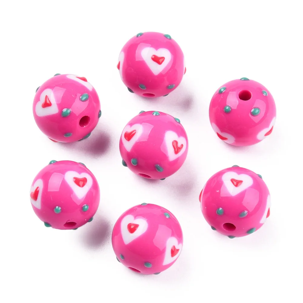 50Pcs 16mm Chunky Acrylic Beads Cute Acrylic Round Balls with Enamel Star Heart Spacer Beads for Bracelet Necklace DIY Jewelry