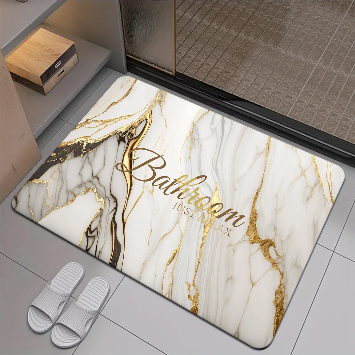 Luxury Marble Bathroom Rug Bath Mat Gold Vein Pattern Waterproof Non Slip Decor Mat Modern Home Shower Accessory