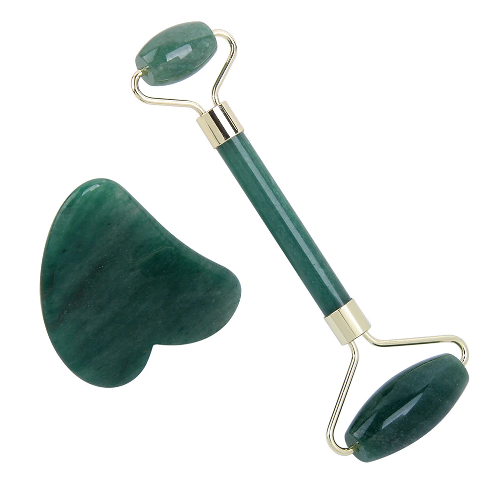Handheld Gua Sha and Rose Quartz Jade Roller for Face Skincare US Plug Type