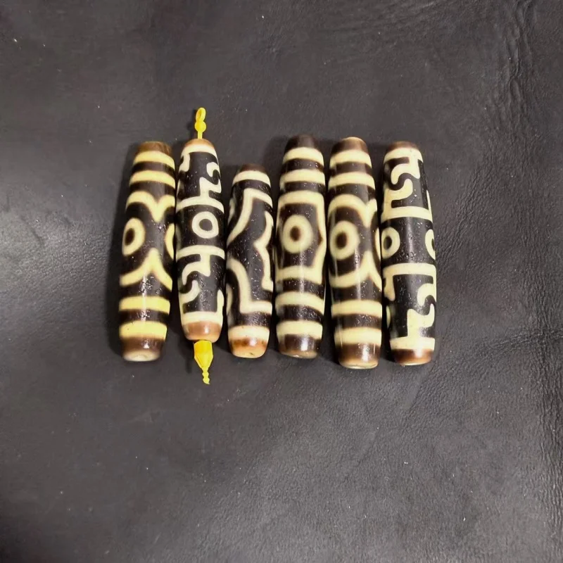 Tibetan Culture Old Yellow 3 Eyes Lotus Master 3-Eye Totem Old Agate Dzi Beads Male&Female Necklace Pendant DIY Main Bead