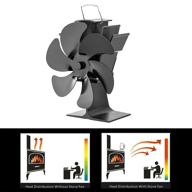 Stove Fan, 6 Blades 50℃ Start Quiet Operation Wood Stove Fan, Thermally Powered Fireplace Fan, Stove Fan,Fireplace Fan