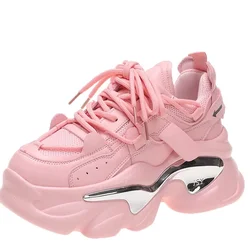 2025 Spring Fashion Chunky Sneakers for Women Breathable Mesh Casual Shoes Woman Thick Bottom Sports Platform Shoes Black Pink