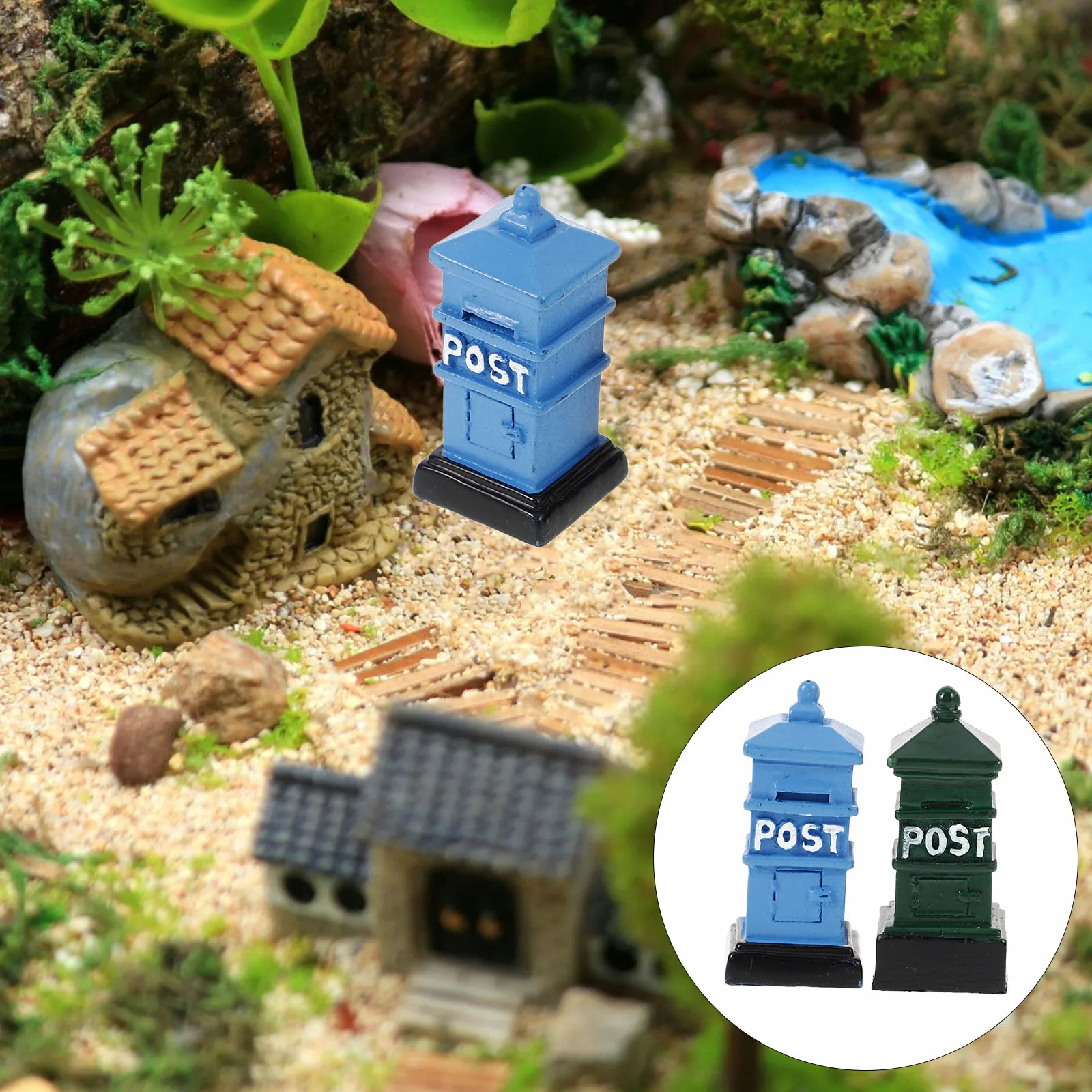 

2 Pcs Vintage Mailbox naments Resin Mini Post Boxes Retro Decor for House Accessories Miniature Model Green