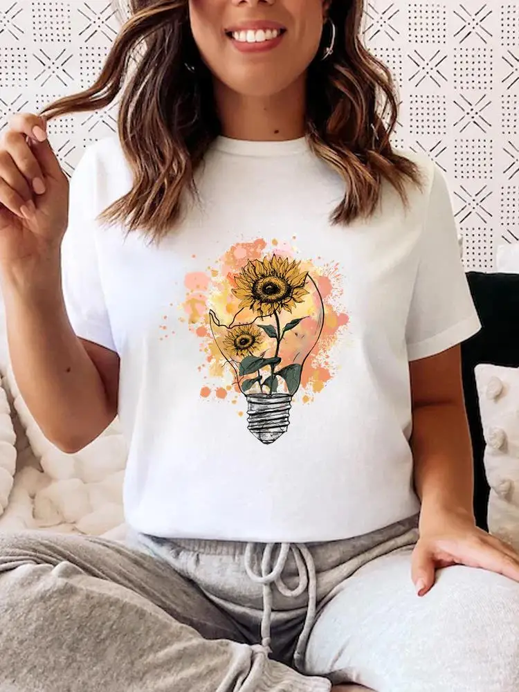 Bike Flower Trend 90s Style Printed Short Sleeve Tee T Female Casual Graphic T-shirts Clothing Summer Fashion Women Clothes