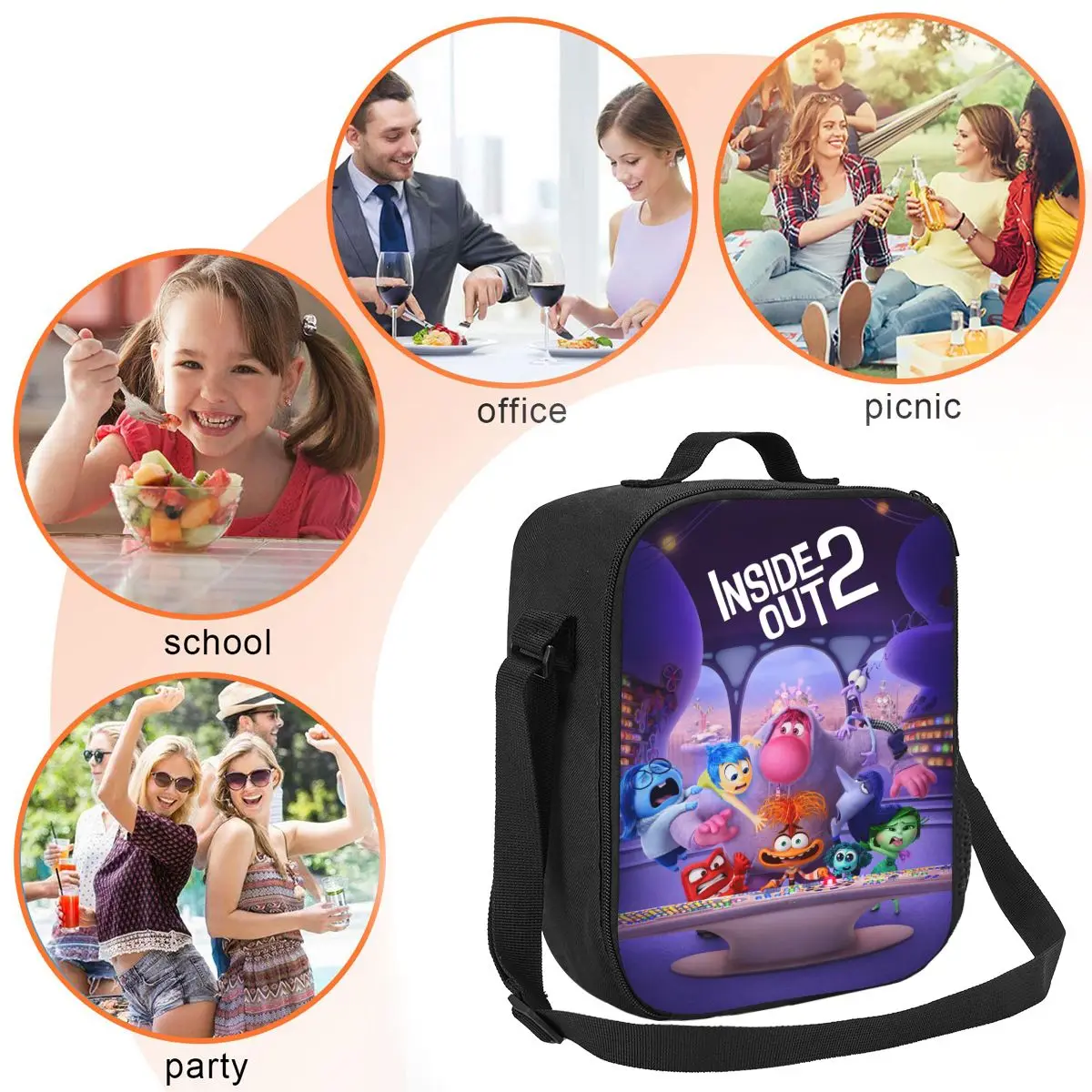 Custom Animated Inside Out Resuable Lunch Box Women Multifunction Cartoon Thermal Cooler Food Insulated Lunch Bag Office Work