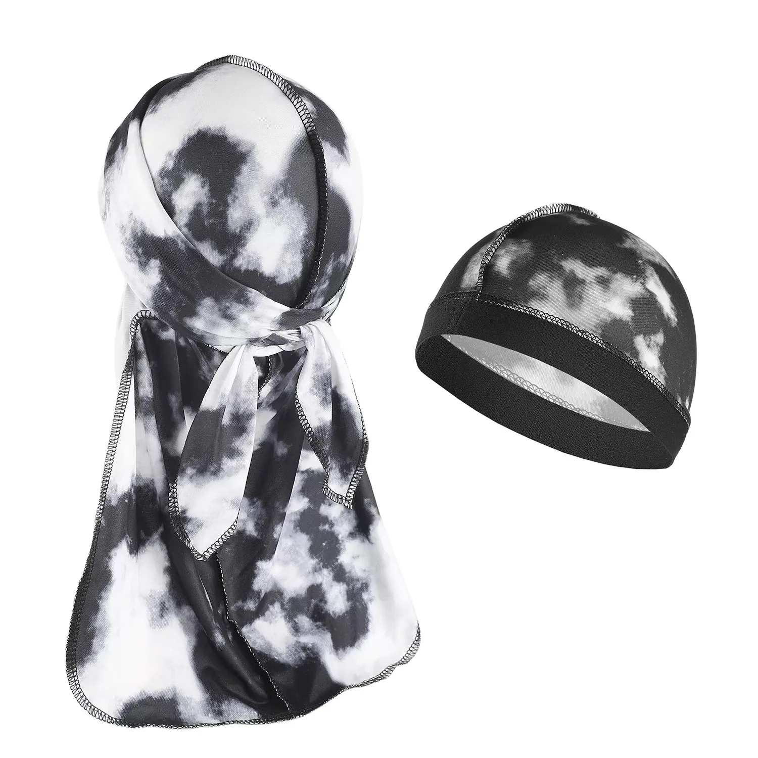 Modische Camouflage Herren Seiden-Durags Turban Bedruckt Unisex Seiden-Durag Kopfbedeckung Bandanas Stirnband Haaraccessoires Piratenhut Wellenmuster Tücher – Detail 7