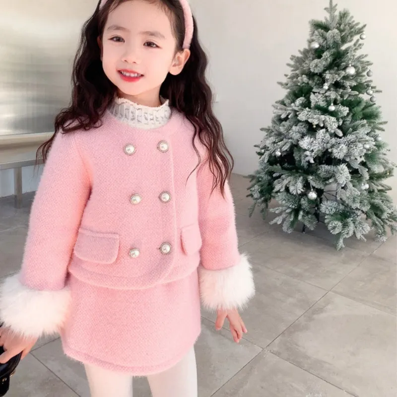 Fashion Baby Girl Princess Cotton Clothing Set Long Sleeve Fur Jacket+Skirt 2PCS Infant Toddler Child Elegant Baby Clothes 1-14Y