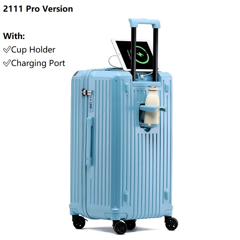 2024 Nieuwe Grote Capaciteit Bekerhouder Bagage Koffer USB Opladen Vrouwen Meisje Handbagage Boarding Bagage Reizen 20/24/26/28 inch