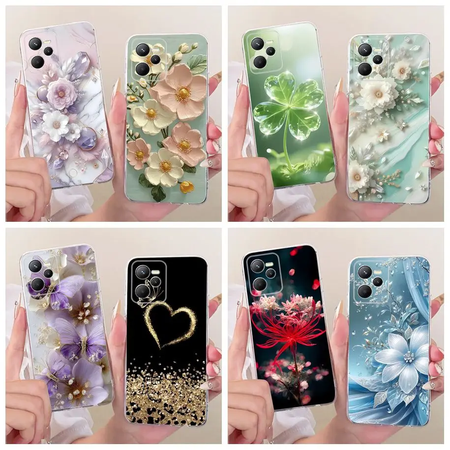 For Realme C35 Case RMX3511 Pretty Flower Soft Slim Silicone Phone Cover For Realme Narzo 50A Prime RMX3516 Case RealmeC35 Funda