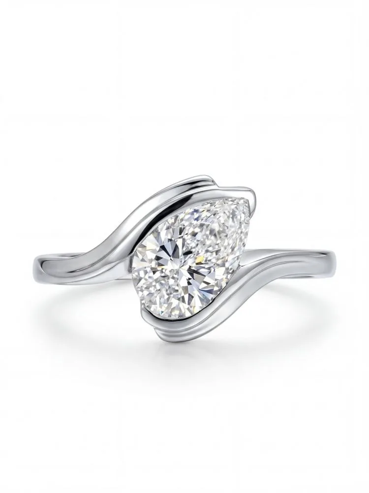 925 Sterling Silber Ring mit gedrehtem birnenförmigem weißem Zirkon für Damen, Verlobung, Hochzeit, luxuriöser, hochwertiger Schmuck. – Detail 6