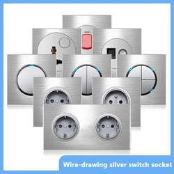 Europe UK FR Luxury LED Wall Light Switch Socket,1 2 3 4 gang 1 2way On/Off aluminum alloy Round Button household Switch panel