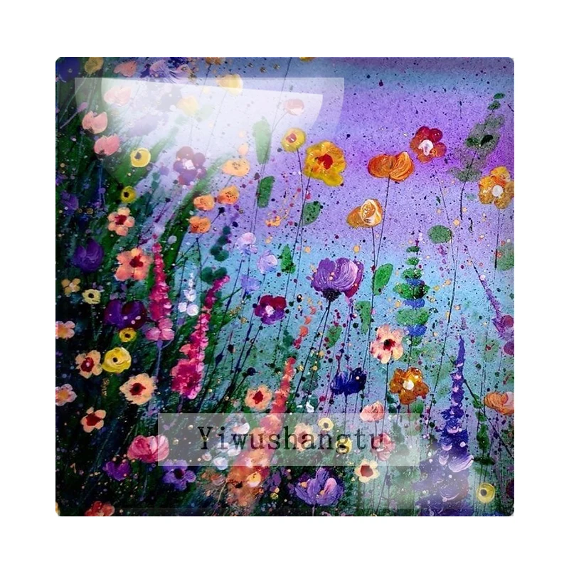 Colorful Oil painting small flowers grass pattern 12mm/20mm/25mm/30mm Square photo glass cabochon demo flat back Making findings