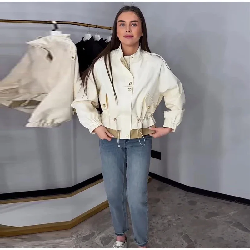 Damen-Oversize-Mäntel mit Kordelzug in der Taille, Stehkragen, Epauletten, Langen Ärmeln, Knopfleiste, Lose Jacken, Schicke Neue Oberbekleidung für Damen – Detail 26