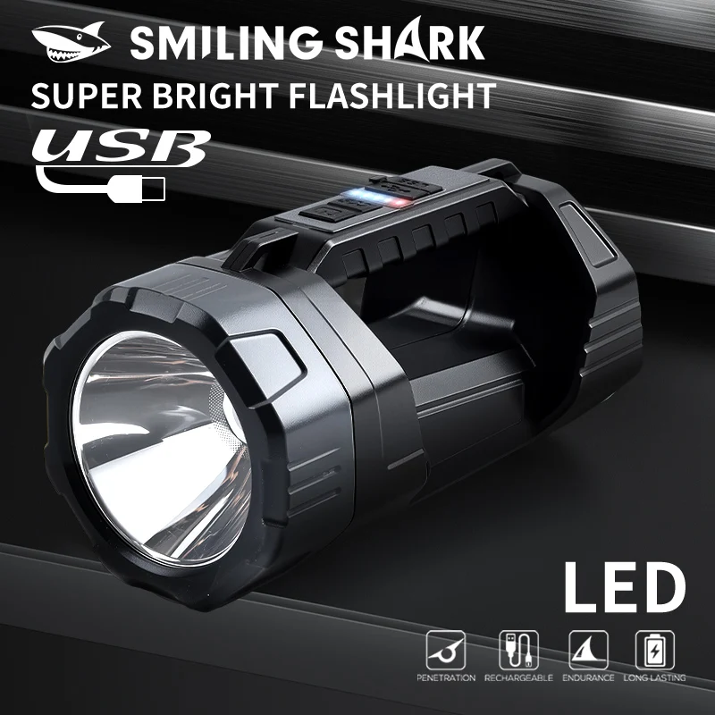 SMILING SHARK LED Flashlight 6Mode Search Light With COB Side Light Type-c Rechargeable Red Bule Warning Light  ST5251