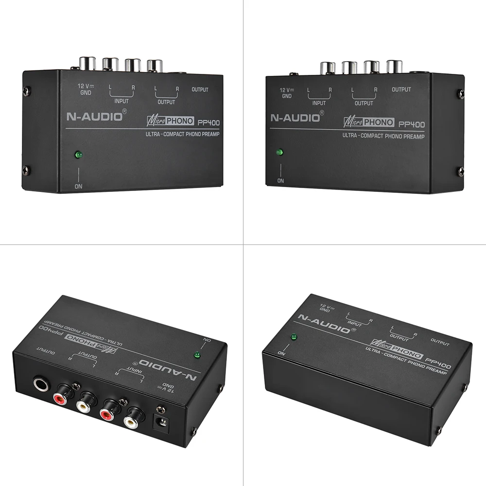 PP400 Phono Preamp Preamplifier  Input Output 1/4 inch TRS Output Interfaces Preamplificador with EU US Plug Ultra-Compact RCA