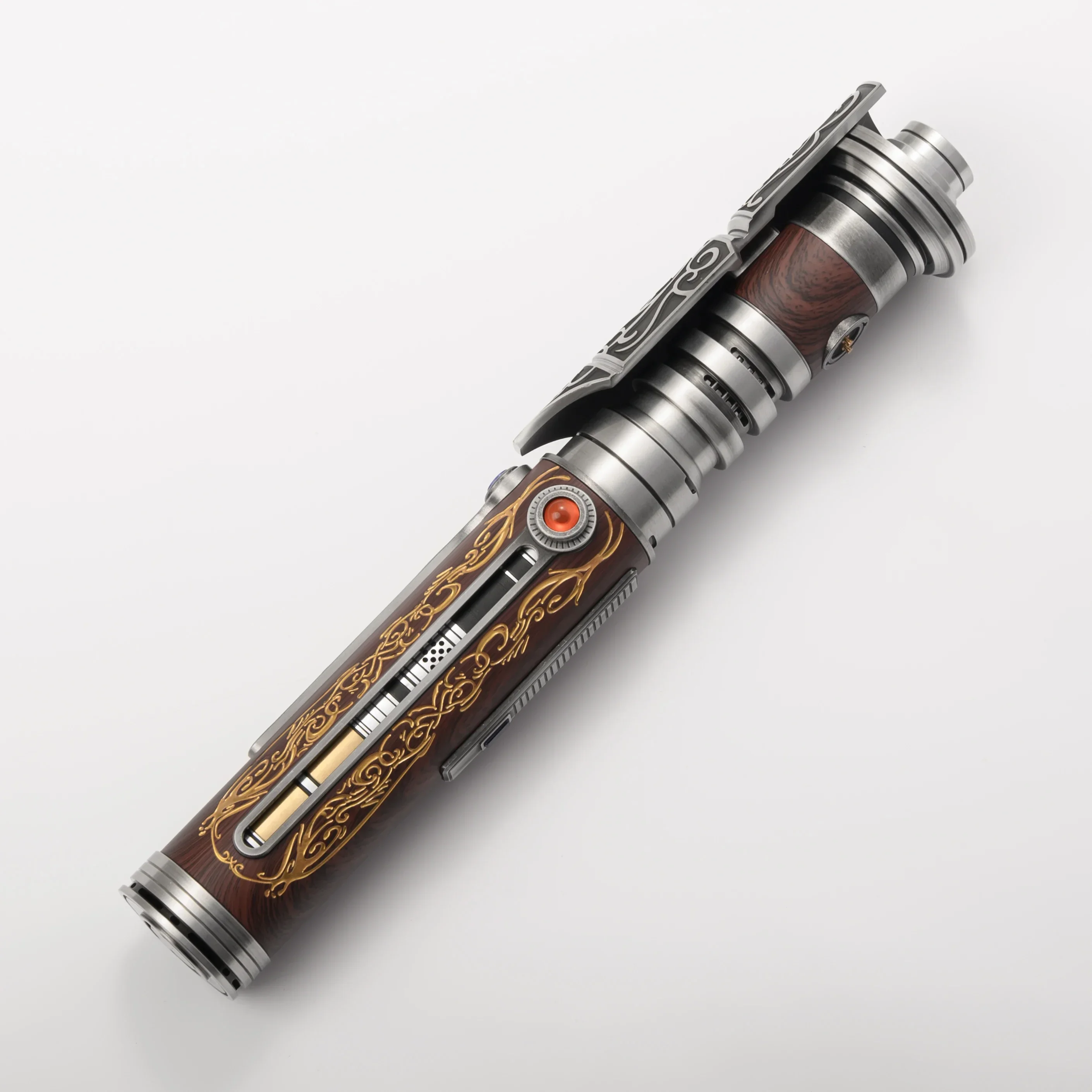 Orgus Din Lightsaber OD Old Republic Wood Grain Carved Lightsaber, Pixel Blade