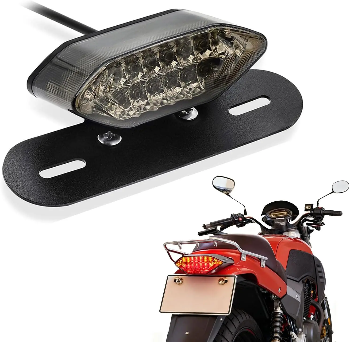 12V 16 LED Universal Motorcycle Integrated Brake Tail Running Light Turn Signla License Plate Lamp (Smoked Black Cover)