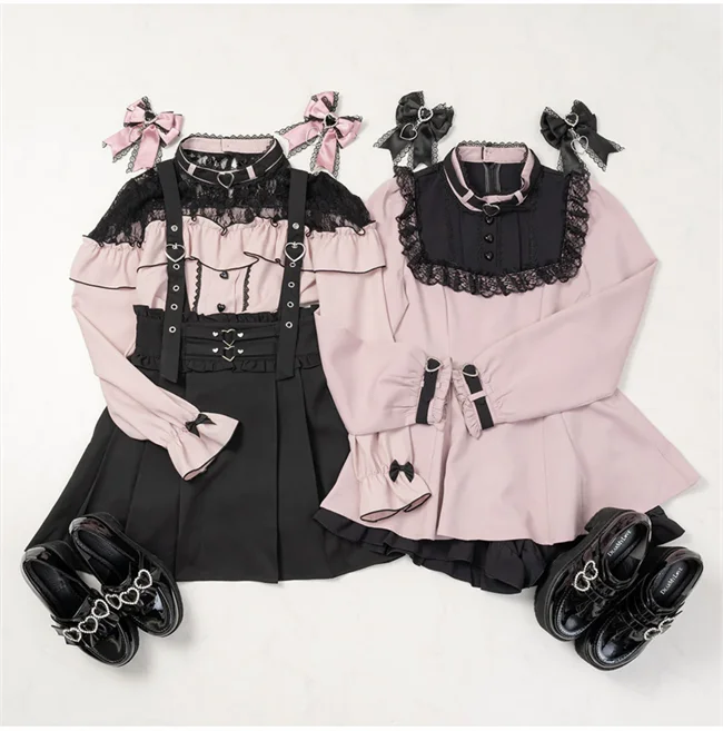 Lolita Two-Piece Set Spring Autumn Women's Casual Outfits Princess Fashionable Rojita Japanese Style Cute Top and Shorts Set