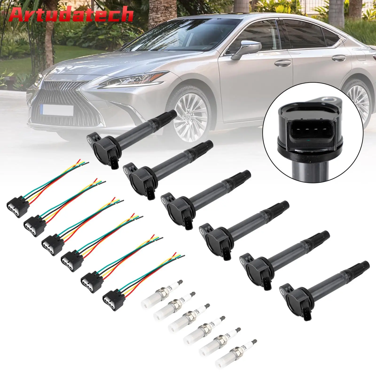 

Artudatech 6 Ignition Coils+Connectors+Spark Plug UF487 90919-02251 For Toyota Sienna 3.5L