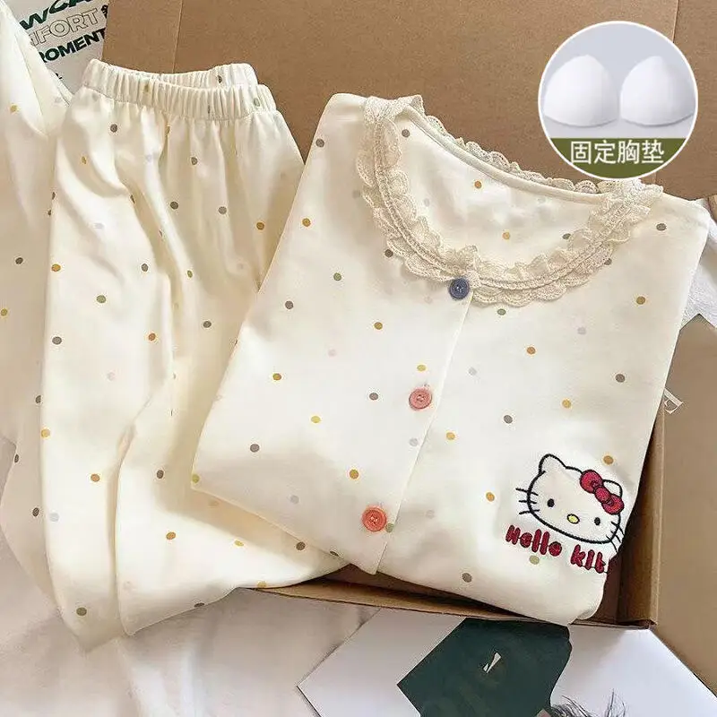 

French Girls Lace Collar Long Sleeved Long Pants Pajama Set for Women's Spring and Autumn New Home Clothes Soft Two Piece Set