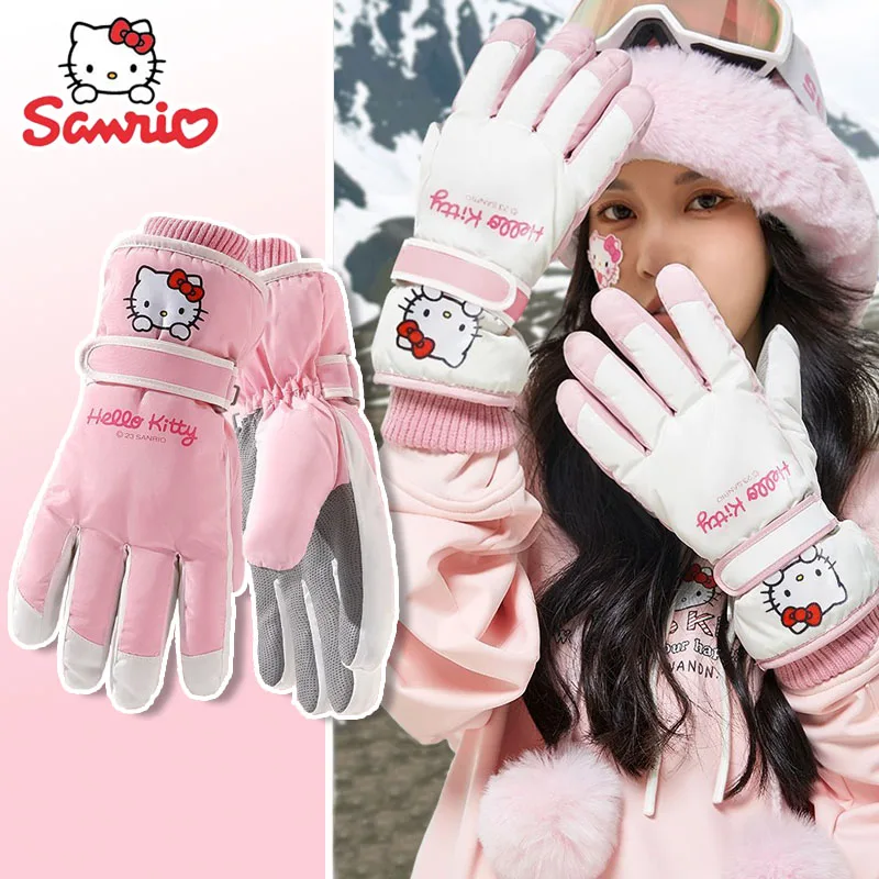 

Sanrio Hello Kitty Ski Gloves Waterproof Non-slip Full-finger Winter Cartoon Ladies Breathable Gloves Outdoor Riding Warm Gloves