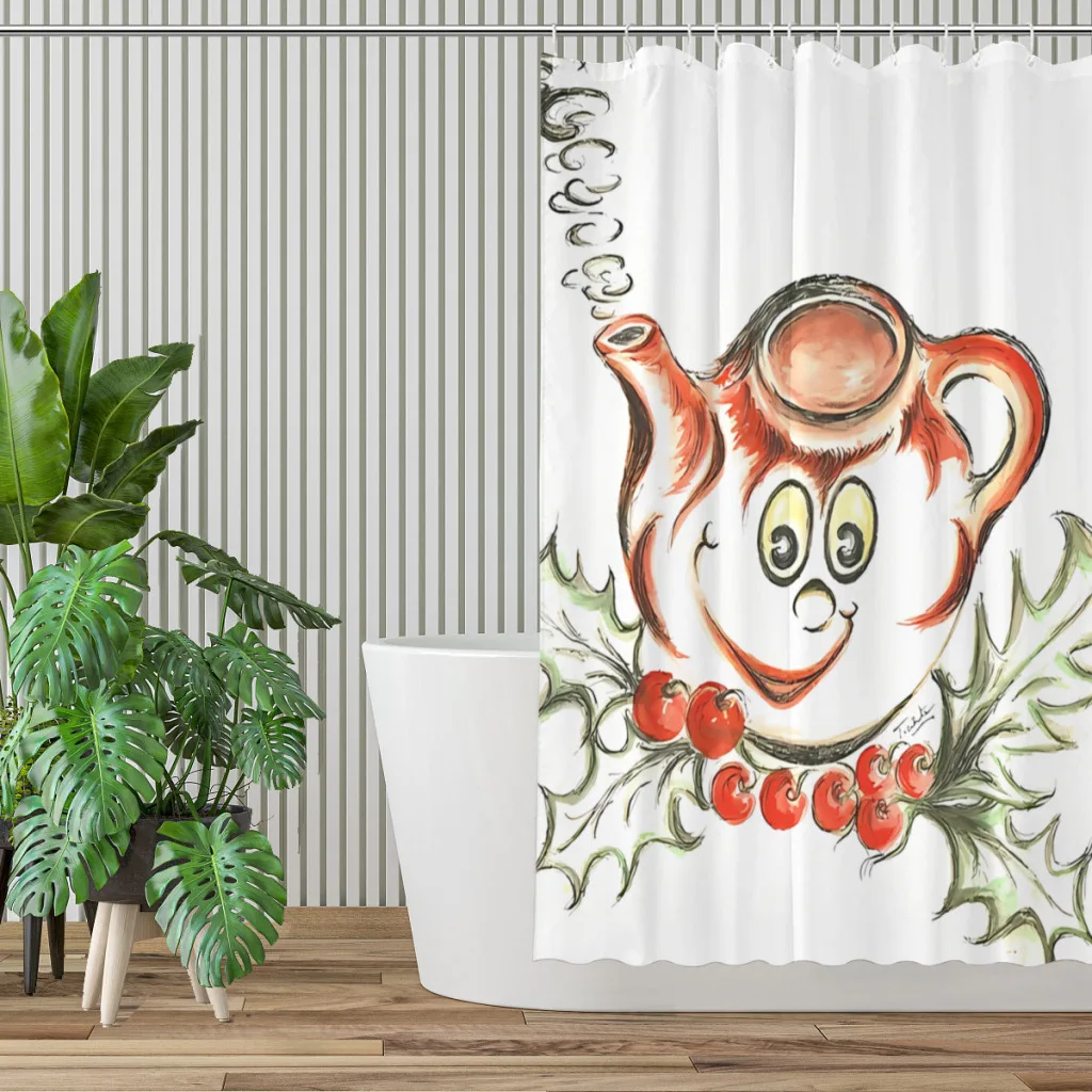 Santa's Tea Brewing Bathroom Shower Curtains  Waterproof Partition Curtain Funny Home Decor Accessories