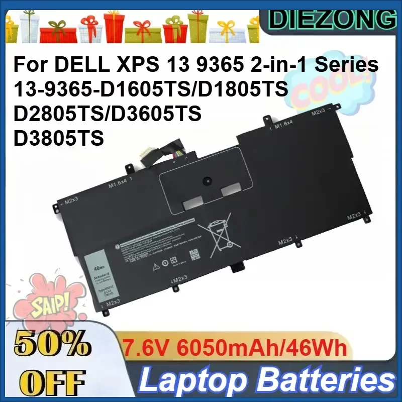 7.6V 6050mAh/46Wh NNF1C Laptop Battery for DELL XPS 13 9365 2-in-1 Series 13-9365-D1605TS/D1805TS/D2805TS/D3605TS/D3805TS