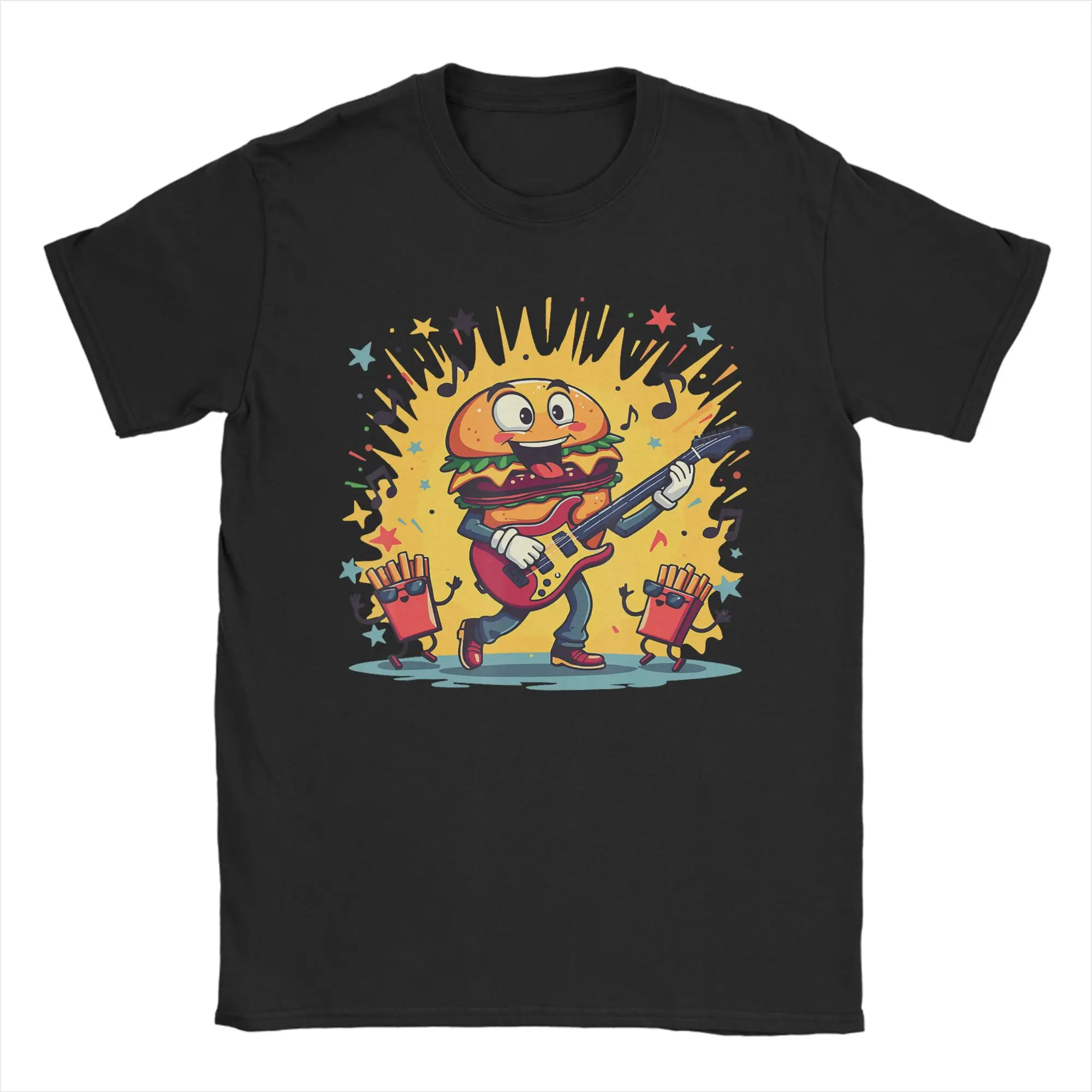 Men Hamburger French Fries Combo Snacks Fast 		 T Shirt  100% Cotton Tops Humorous Short Sleeve Crewneck Tees Big Size T-Shirt