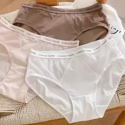 Ultra Thin Ice Silk Panties Breathable Cotton Crotch Letter Middle Waist Briefs Japanese Style Soft Seamless Lingerie Female