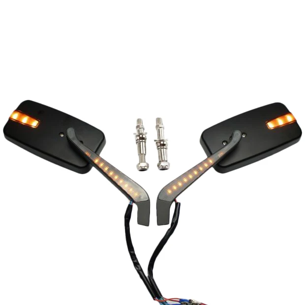 For Harley LED Rectangle Turn Signals Intergrated Rearview Racing Mirrors 10MM