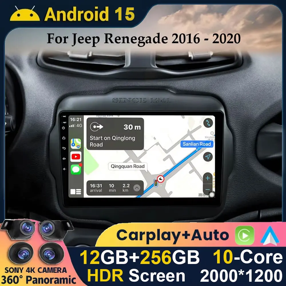 

Android 15 Carplay Auto 4G DSP Car Radio Video Multimedia Player For Jeep Renegade 2016 2017 2018 2019 2020 Autoradio GPS Stereo