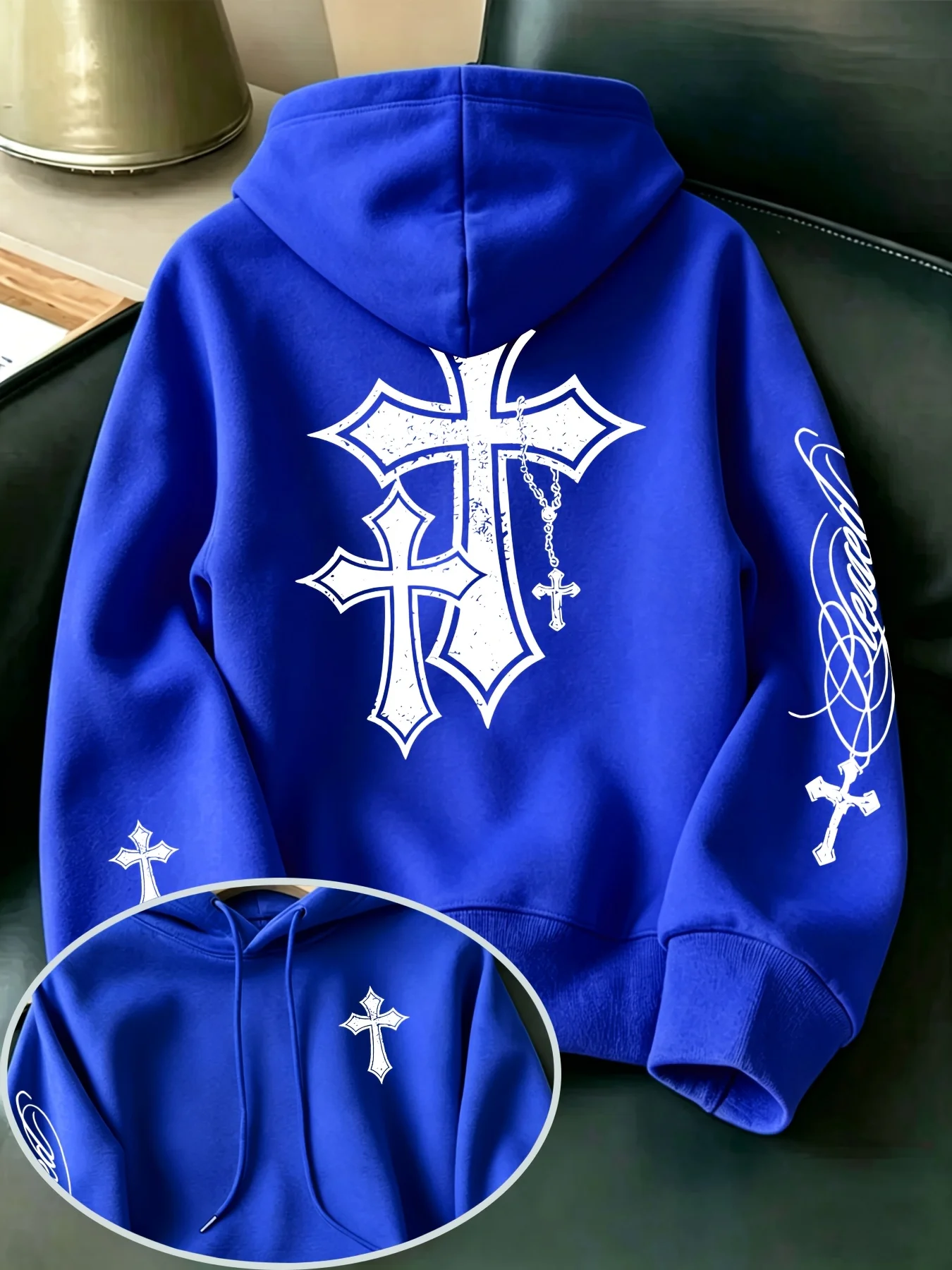 Men’s hoodie featuring a cross-pattern print—perfect for daily commuting, trendy casual wear, and stylish looks.