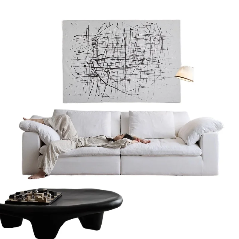 

Designer Cloud sofa Lazy simple halo linen cotton fabric down cream straight row cloud sofa