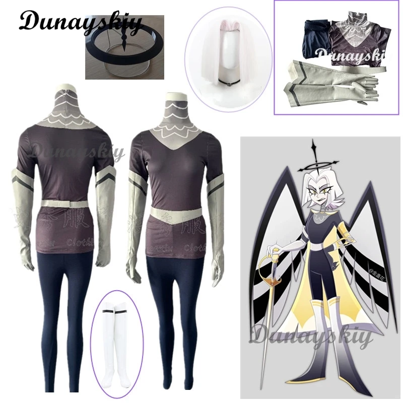 Hazbin تأثيري زي شعر مستعار للنساء ، ملاك العود ، أحذية الفندق ، هالوين ، كرنفال ، حزب الهوى