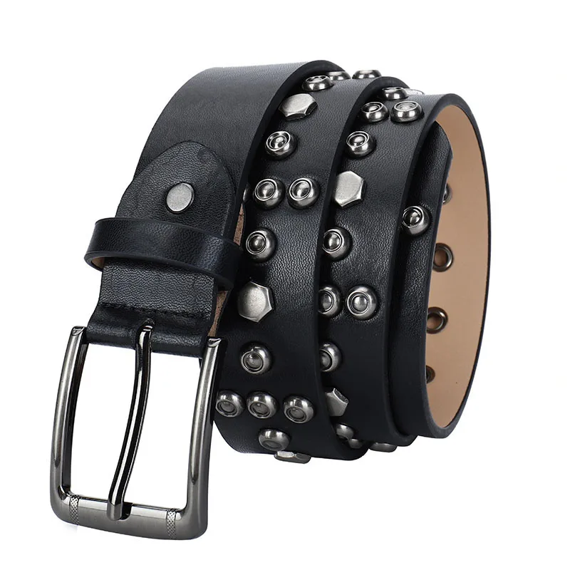 

England style men's fashion studded belts black soft leather rivets belt punk rock dress pin buckle strapon women waistband sash