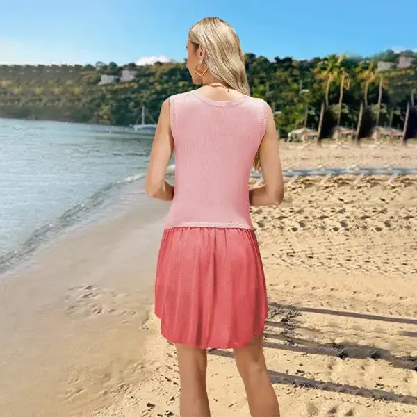 Vestido holgado de color con cuello redondo para mujer, Falda de punto a la moda, novedad de verano, 2024