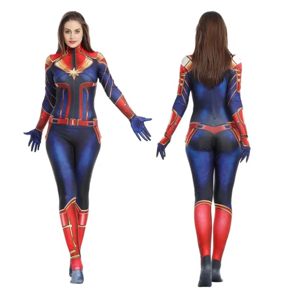 

New 2026 Movie Captain Cosplay Costume Women Superhero Cos Stage Jumpsuit Halloween Carnival Role Play Party Zentai Kids