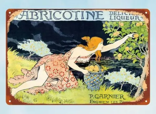 GRASSET, Eugene. Abricotine, Delicieuse Liqueur, art nouveau 1905 metal tin sign