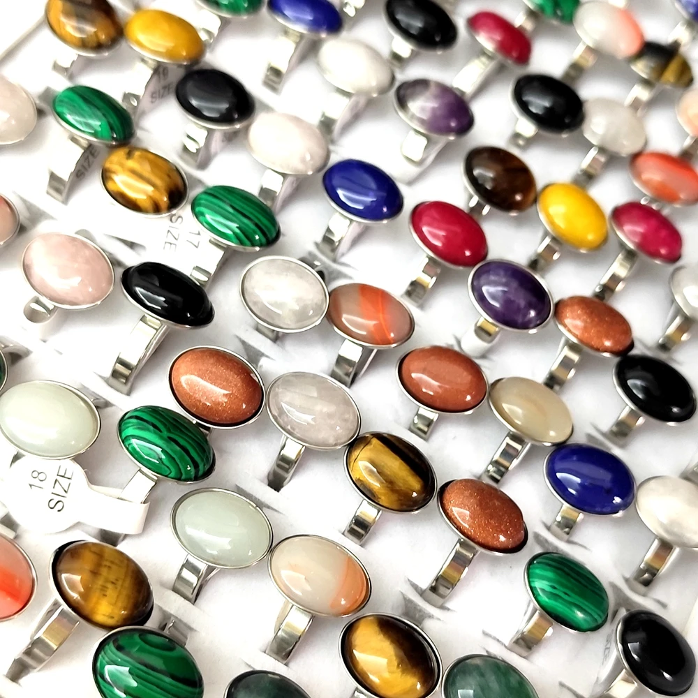 20 Stück fantastische Steinringe für Frauen, ovale Perlen, Großhandelsposten, Vintage-Ring, Party-Geschenk, Kristallschmuck – Detail 6