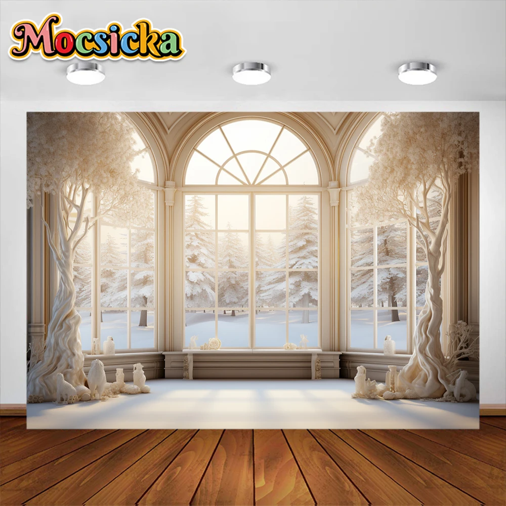 Mocsicka Winter Christmas Backdrops Decoration Kids Adult Photography Props Child Baby Wedding House Castle Background Banner