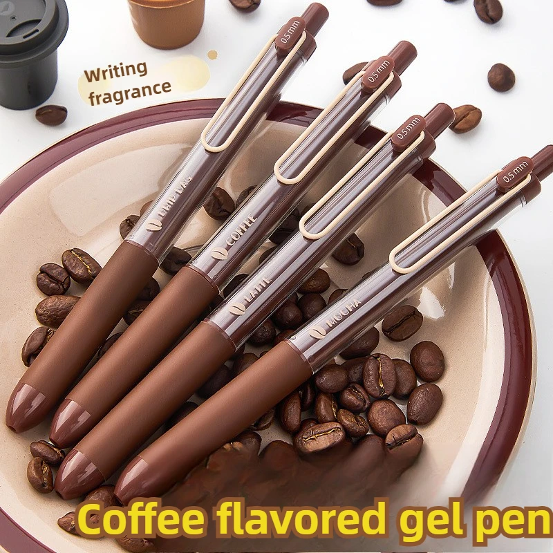 4Pcs/set Coffee scented Press neutral pen quick dry smooth black ink for Students